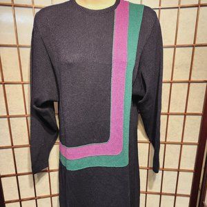 Vintage St John By Marie Gray Blue/Fuchsia/Green Knit Dress
